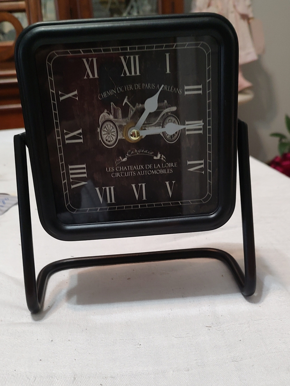 Source Unknown Black Square Table Clock with White Hands